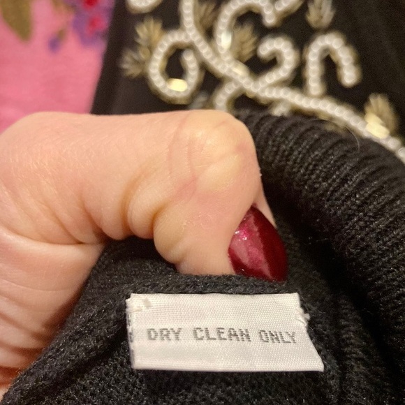 Vintage Liz Claiborne black Baroque beaded lambswool crewneck sweater size small - Picture 6 of 10